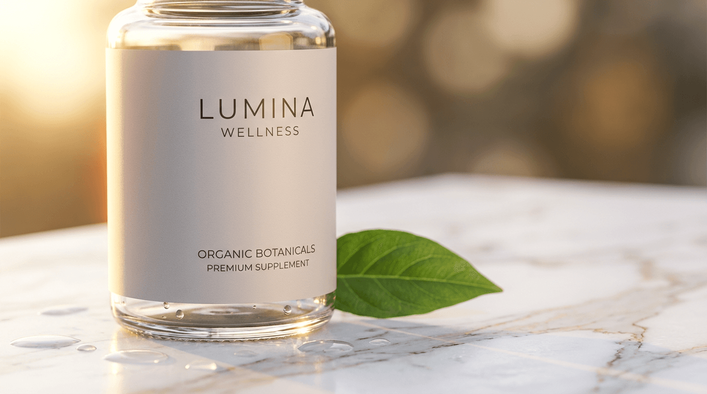 Premium wellness supplements with modern luxury lighting and dark background