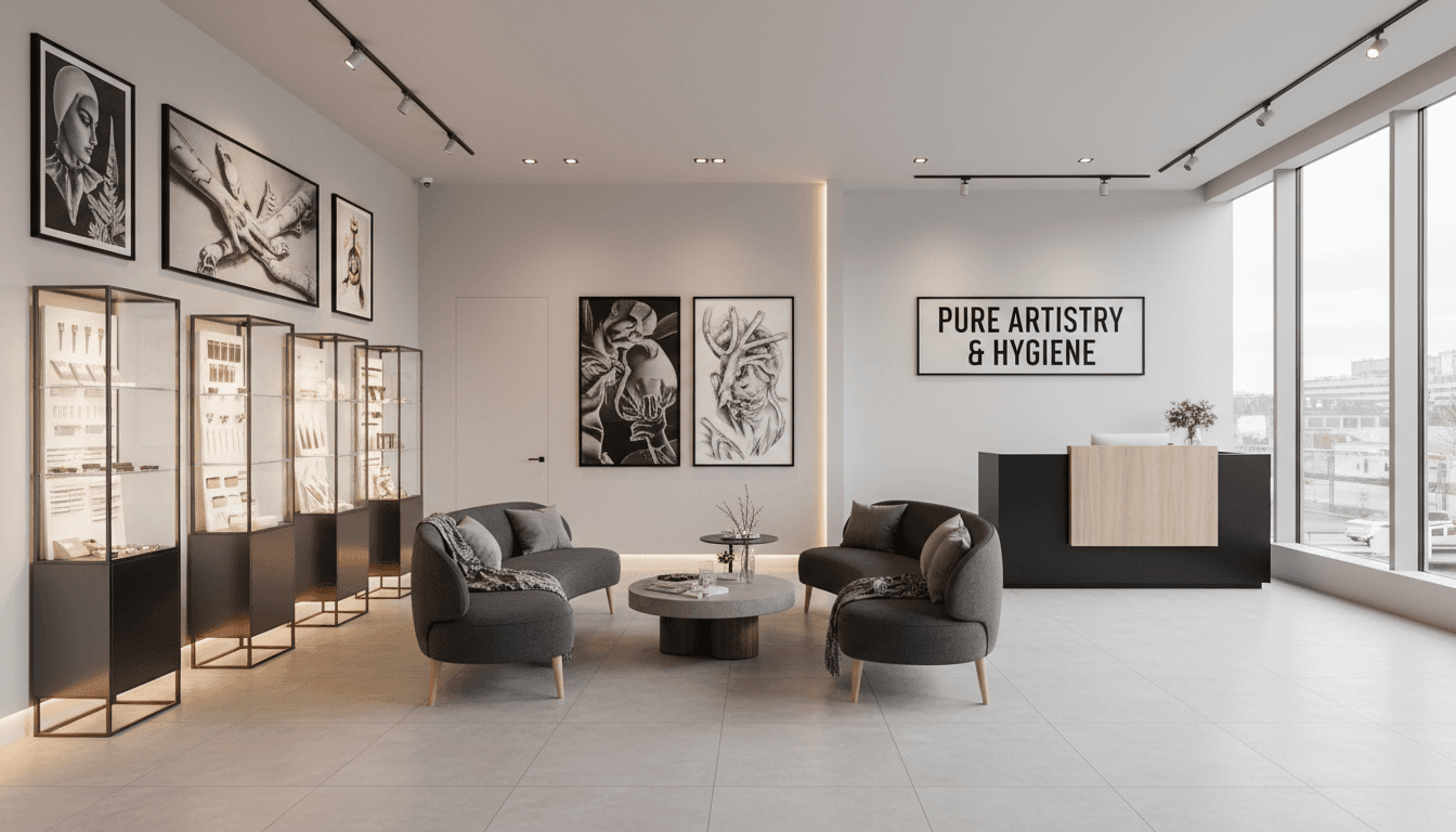 Modern wellness studio featuring luxury supplement branding with premium lighting and contemporary design